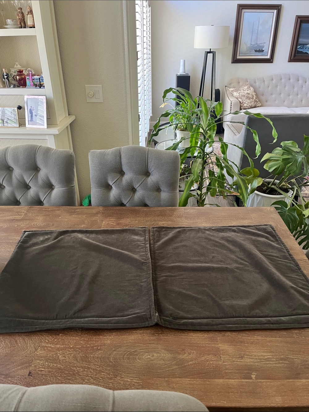 2 Crate & Barrel 20x20 grey velvet pillow covers - Picture 3 of 8